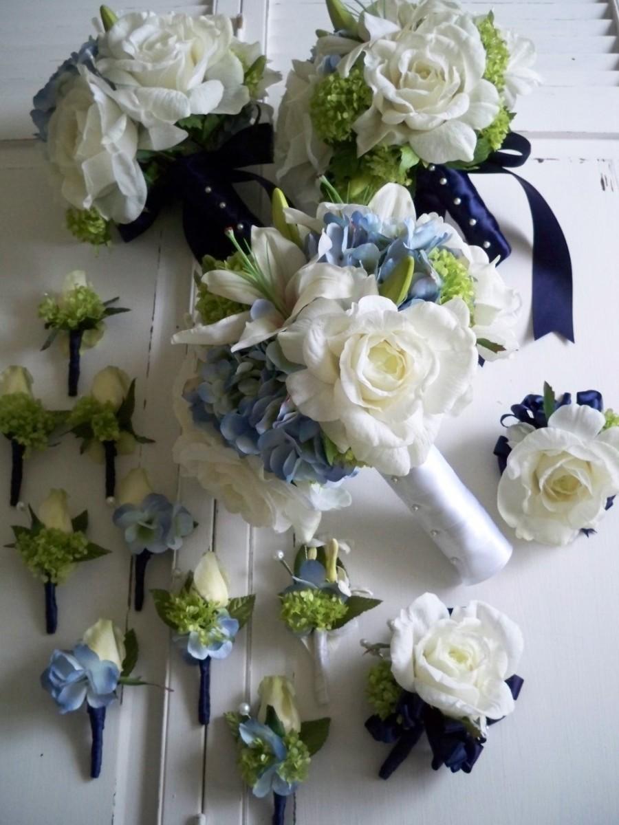 Hochzeit - Package Wedding Bridal Bouquet Set Of Realtouch Roses an Stargazer Lilies