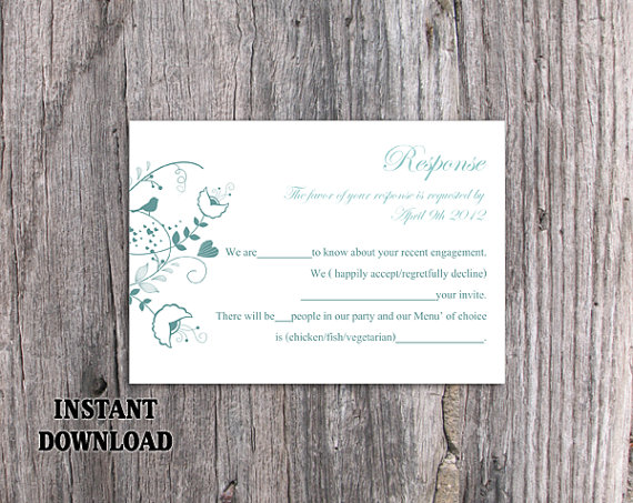Hochzeit - DIY Wedding RSVP Template Editable Word File Instant Download Rsvp Template Printable RSVP Cards Blue Rsvp Card Template Elegant Rsvp Card