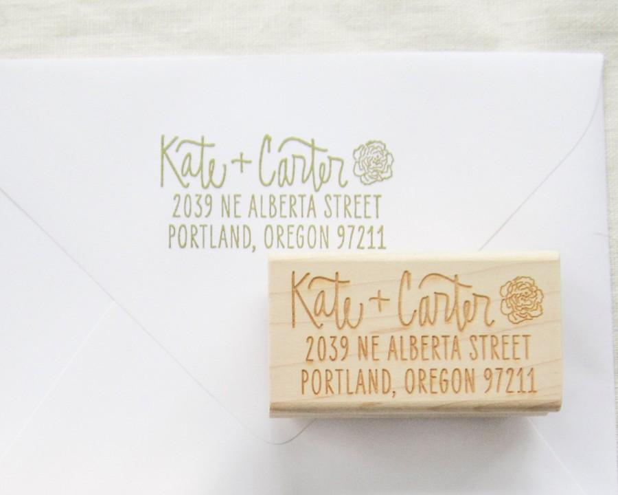 Свадьба - Custom address stamp - floral return address stamp - personalized address stamp - hand lettered address stamp with flower - A0015