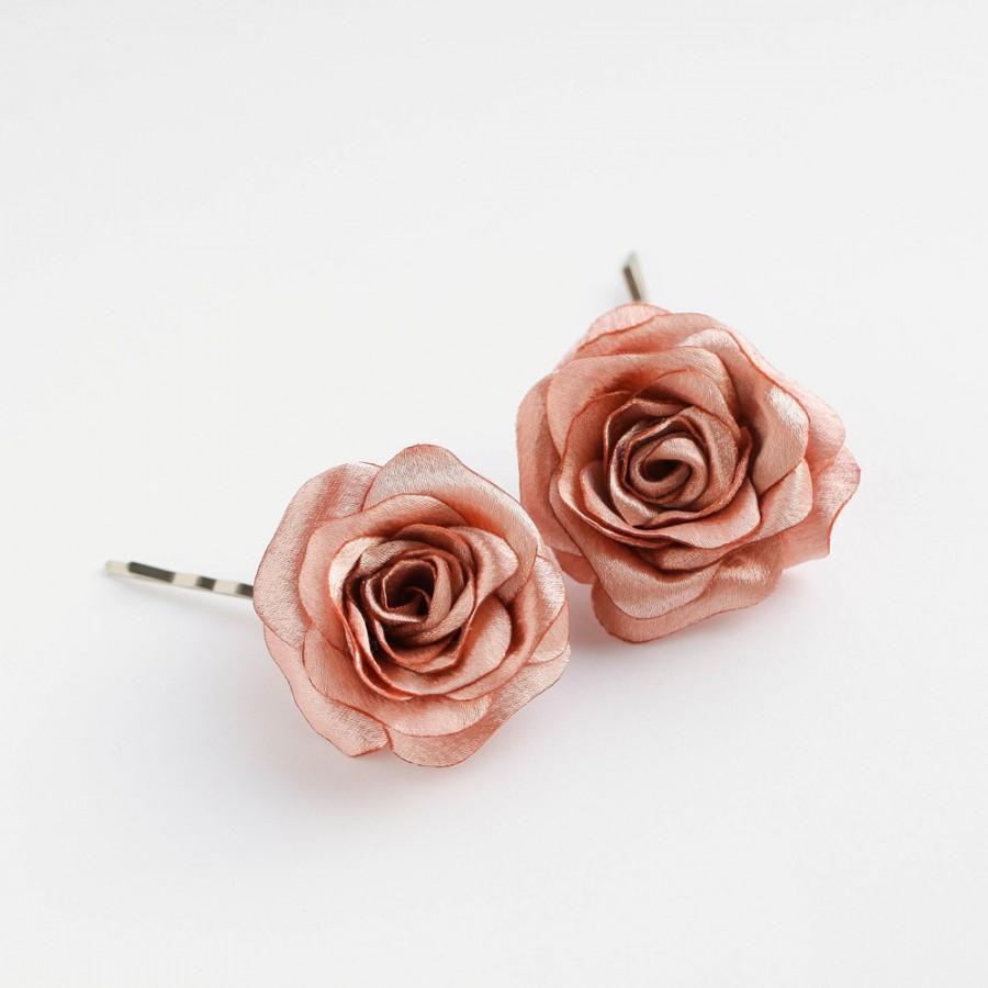Wedding - Rose Hair Pins  Small Rose Hair Pins -Bridesmaids Flower Hair Piece - Gold - Dusty Rose - Pink