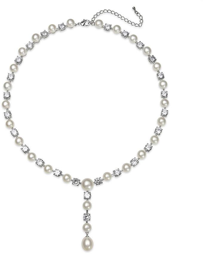 Wedding - FINE JEWELRY Silver Over Brass Cultured Freshwater Pearl and Cubic Zirconia Bridal Pendant Necklace