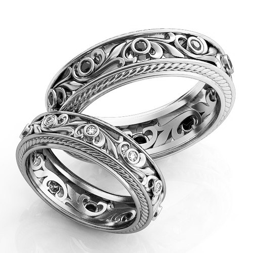 Hochzeit - Vintage style Engagement Rings, Silver Wedding Ring set, Filigree Wedding Rings, Unique Silver Wedding Bands, Promise Rings His and Hers