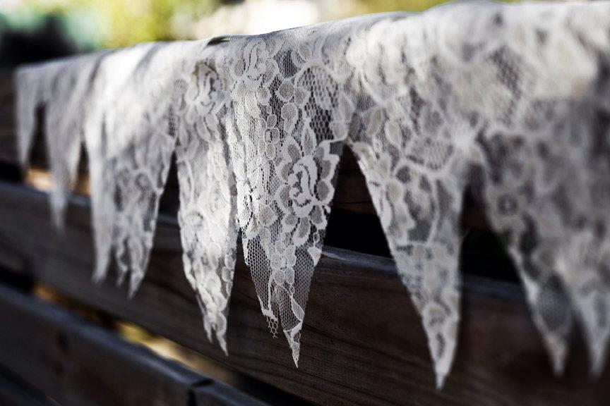 Wedding - Ivory Floral Lace Bunting Pennant Garland  Decoration 11 FT Strands / Romantic Rustic Wedding