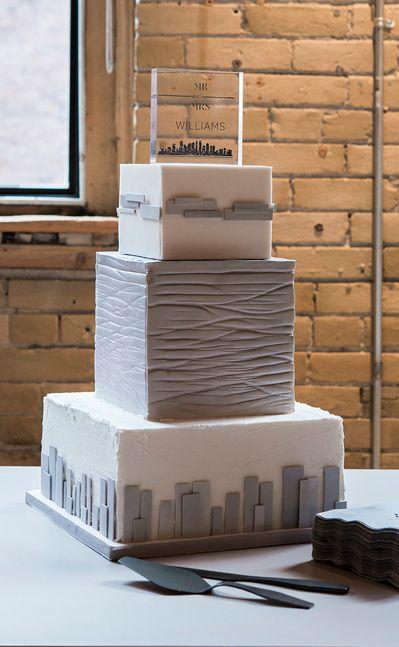 Wedding - City Style Personalized Clear Acrylic Block Cake Topper