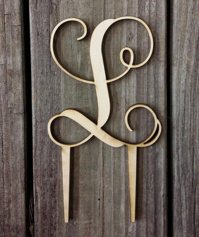 Wedding - Wooden Initial Cake Topper - Unfinished Monogram Cake Topper - Custom Monogram Cake Topper - Wedding Cake Decor