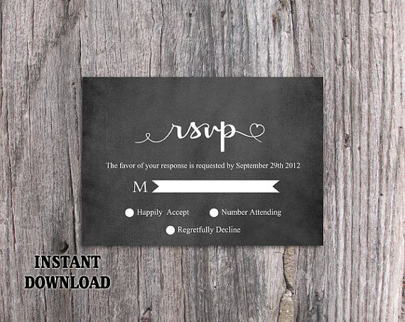 Wedding - DIY Wedding RSVP Template Editable Word File Instant Download Chalkboard Rsvp Template Printable Black & White Rsvp Heart Rsvp Elegant Rsvp