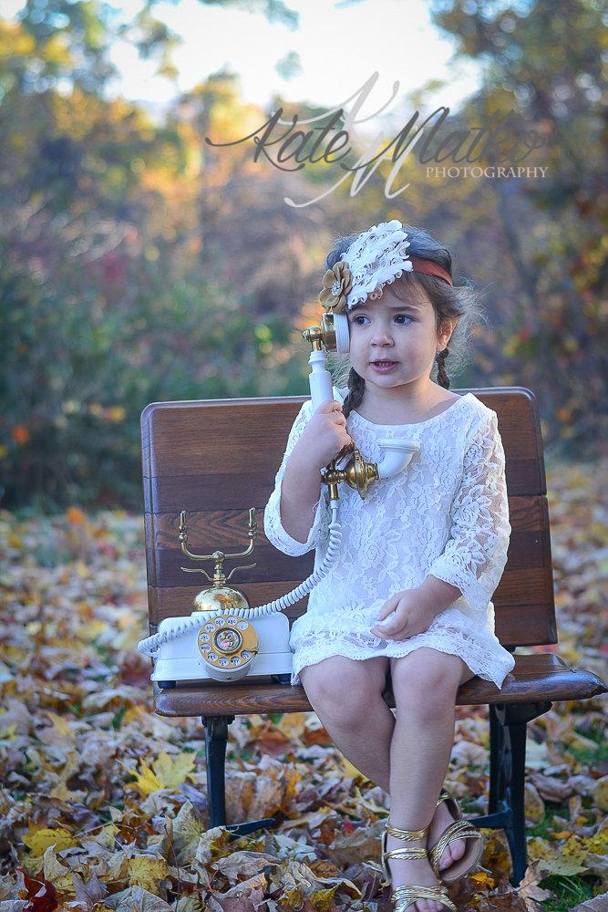 Wedding - Arabella - Ivory, White Lace Dress Flower Girls Dress Girls Dress Toddler Dress