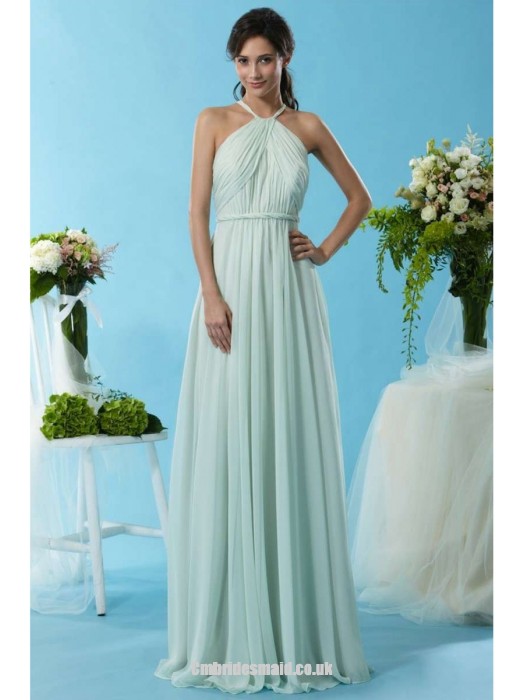 Hochzeit - New Design Girls Long Uk Bridesmaid Dresses UK with Halter,A-line,Chiffon Fabric,Floor-length