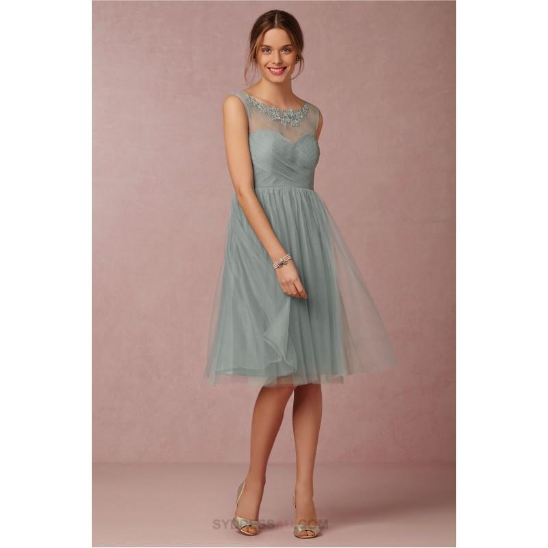 Wedding - Duck Green Illusion Embroidered Tulle Knee Length Short Bridesmaid Dress Wedding Party Dresses