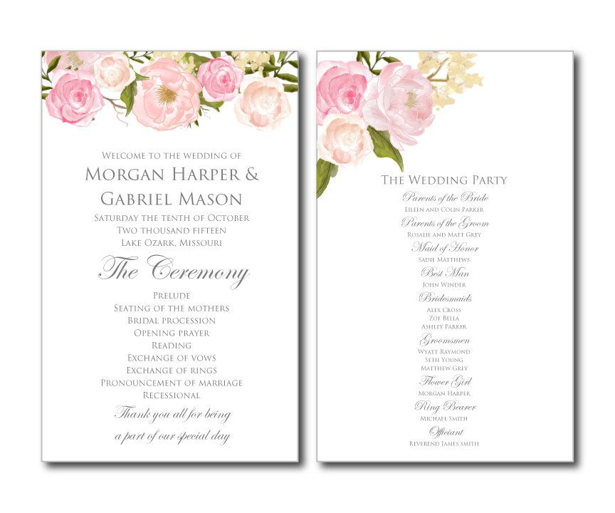 Wedding - Printable Wedding Program - Romantic Floral Wedding Program - Rustic Wedding - Vintage Wedding - INSTANT DOWNLOAD - Microsoft Word