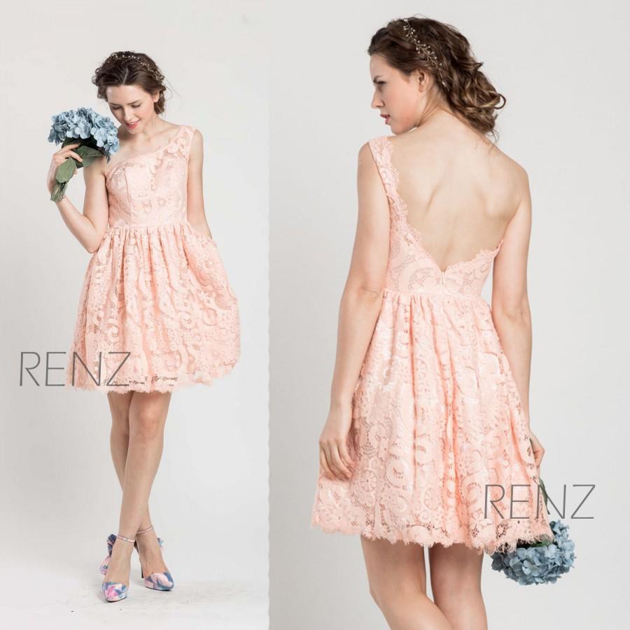 Hochzeit - 2016 Pink Lace Bridesmaid Dress,Short Blush Elegant Dress,Peach A line Prom Dress, Coral Wedding Dress, Party Dress Knee Length (FL019A)
