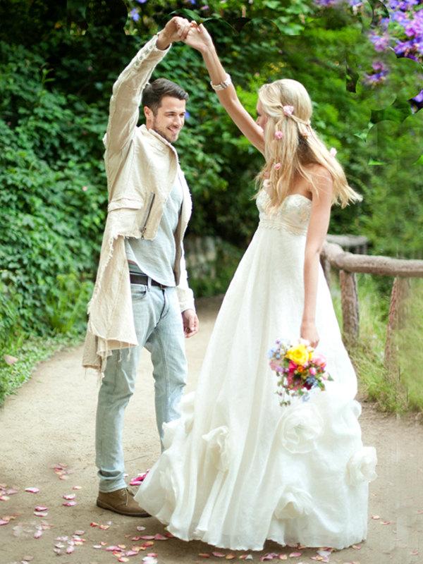 Mariage - Cinderella Beaded Organic Linen Wedding Gown