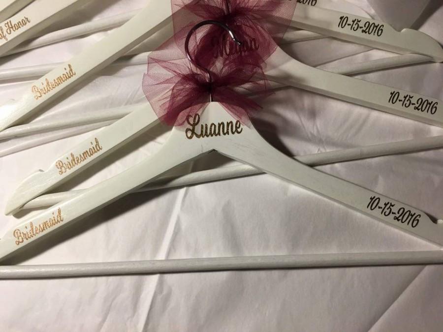 Mariage - Glitter Bridal Hangers, White Bridal Hangers, Wood Wedding Hangers, Bridal Party Hangers