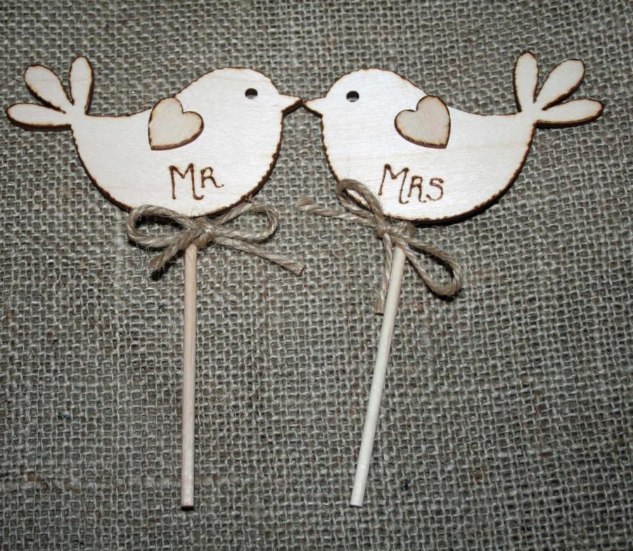 Hochzeit - Mr & Mrs Bird Cake Topper - Rustic Cake Topper -Winter Wedding - custom cake topper