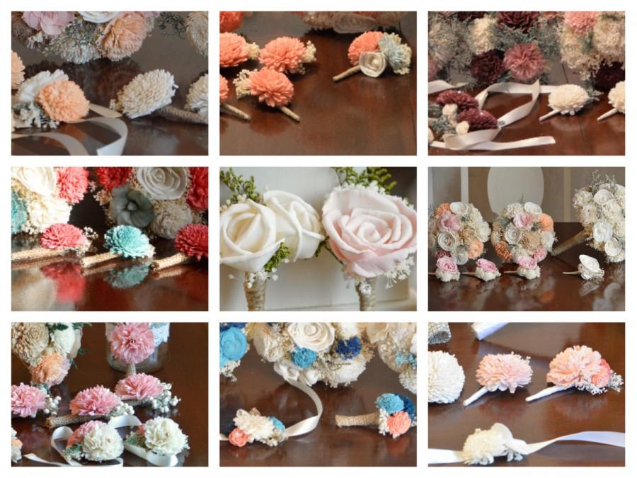 Wedding - MATCH Your Colors Wedding Boutonnieres and Corsages Sola Flowers and dried Flowers