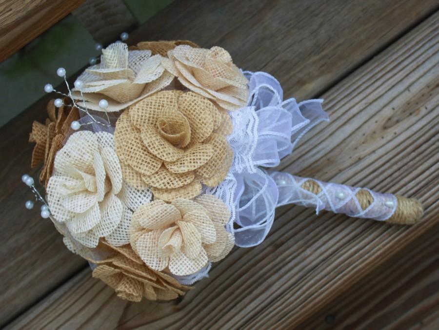 Свадьба - Burlap Bouquet / Bride - Bridesmaid Bouquet / Keepsake / Wedding Bouquet  - Rustic, French Country, Outdoor, Beach, Barn Wedding Decor