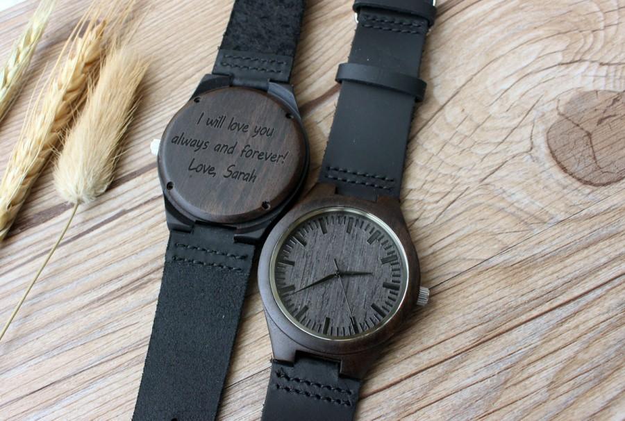 زفاف - Mens Wooden Watch, Ebony Wood watch, Watch, Wood Watch, Engraved Wooden Watch, Personalized Wooden Watch, Fathers Day Gift, Christmas Gift
