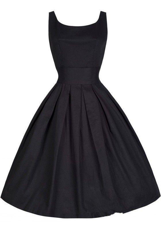 Hochzeit - Black Plain Pleated Round Neck Fashion Midi Dress