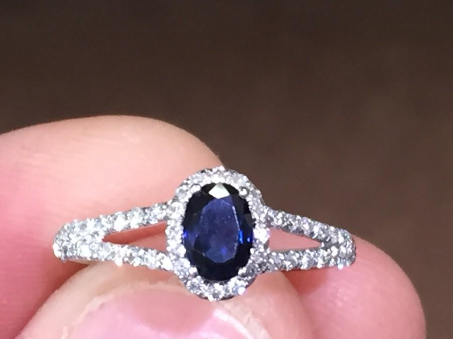 Wedding - sapphire and diamond white gold halo ring