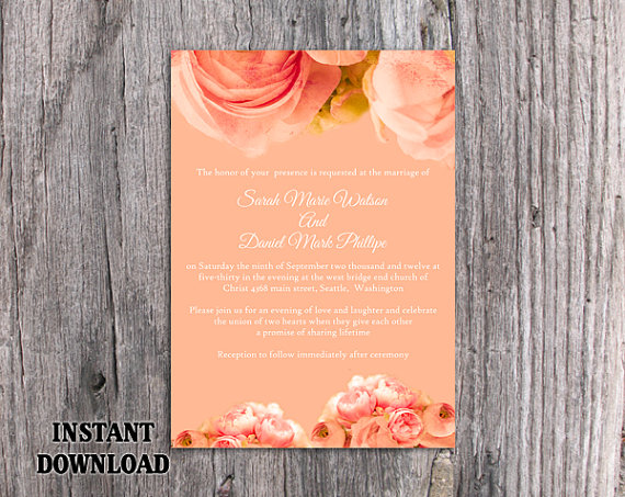 زفاف - DIY Wedding Invitation Template Editable Word File Download Printable Peach Invitation Boho Wedding Invitation Peonies Invitation Pastel