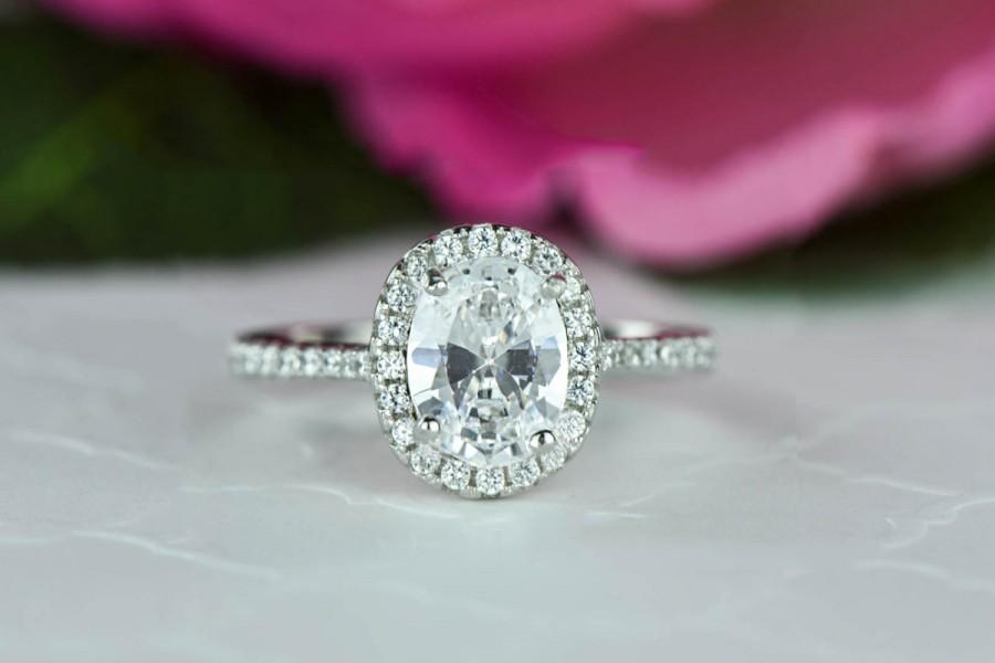 زفاف - 1.5 ctw Oval Bridal Ring, Pave Wedding Ring, Man Made Diamond Simulants, Half Eternity Ring, Engagement Ring, Bridal Ring, Sterling Silver