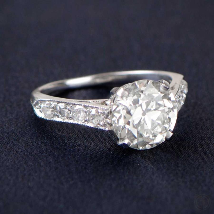 Hochzeit - 3.15ct Old Mine Cut Engagement Ring. Platinum Engagement Ring