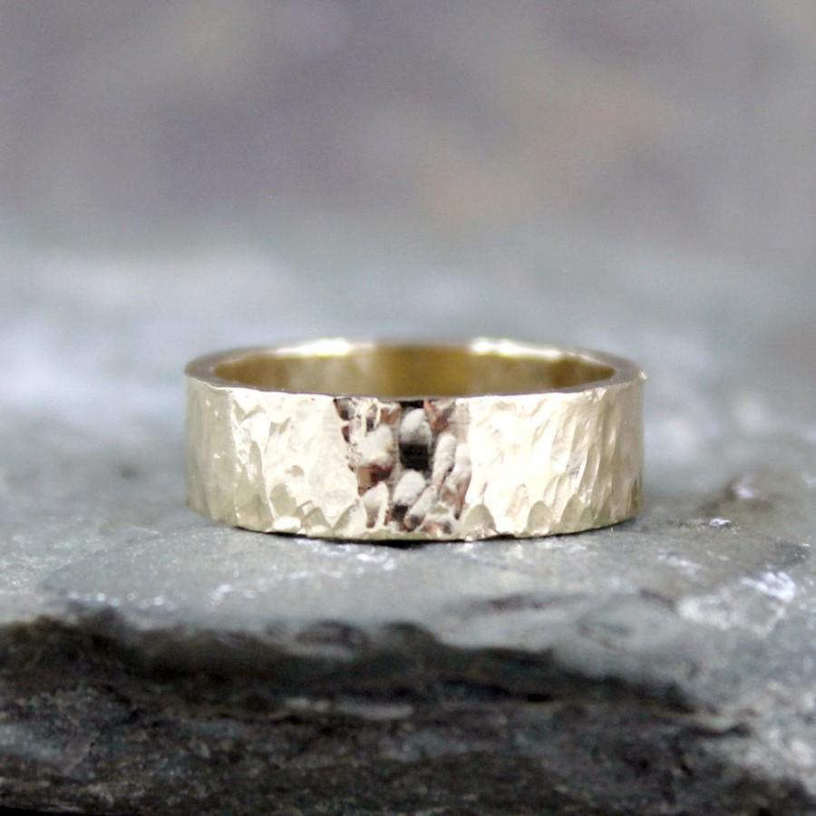 Wedding - Hammered 14K Yellow Gold Wedding Band - 6mm Wide - Mens or Ladies - Hammered Texture Finish - Classic Wedding Bands - Comittment Rings