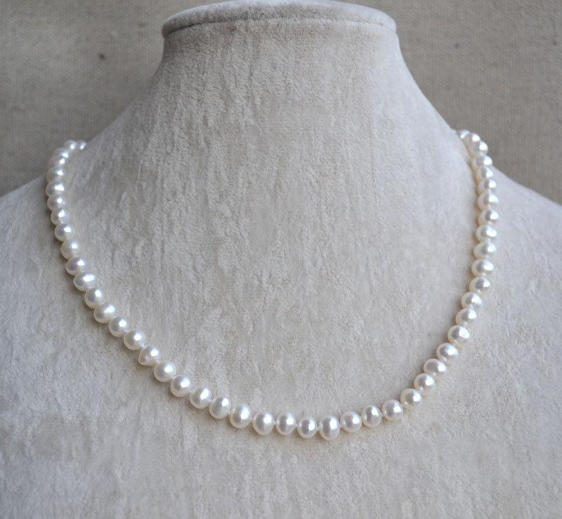 زفاف - White pearl necklace - 18 inches 6-7mm Freshwater Pearl Necklace ,Wedding necklace,Pearl Jewelry,real pearl necklace, statement necklace