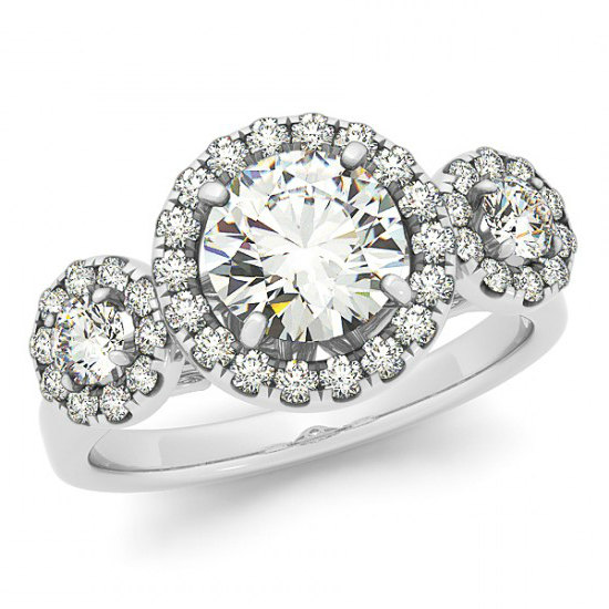 Hochzeit - 1 Carat Forever One Moissanite & Diamond Three Stone Engagement Ring - Three Stone Diamond Rings for Women - Moissanite Engagement Rings