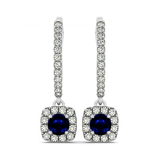 Свадьба - Blue Sapphire & Diamond Earrings 14k White Gold - Mother's Day Gifts - Gifts for Women - Fine Jewelry Earrings - Jewellery