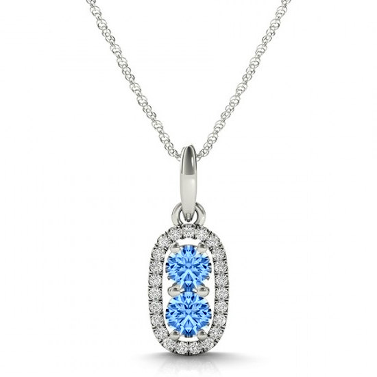 زفاف - Birthstone Necklace - Topaz & Diamond Pendant Necklace 14k White Gold - Gemstone, Swiss Blue Topaz Jewelry - Mother's Day Pendant Necklaces - Raven Fine Jewelers - Anniversary Gifts
