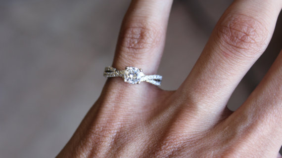 Wedding - Diamond Twist Engagement Ring (1/2 carat center) Diamond Engagement Ring 14k White Gold, 18k or Platinum - Raven Fine Jewelers - Michael Raven - Engagement Rings For Women