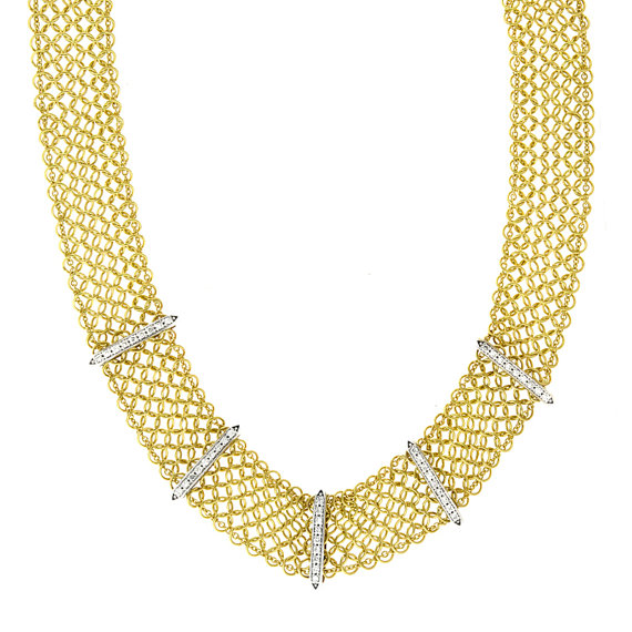 Mariage - 18k Yellow Gold Mesh Necklace With Diamonds by Raven Fine Jeweles - Michael Raven - Diamond Mesh Necklace - Diamond Necklaces - Mesh Necklaces 18k Gold - For Women