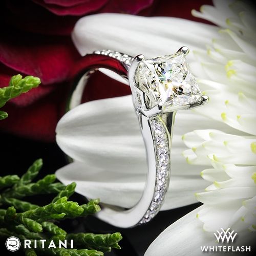 زفاف - Platinum Ritani 1RZ2490 Modern Bypass Micropave Diamond Engagement Ring