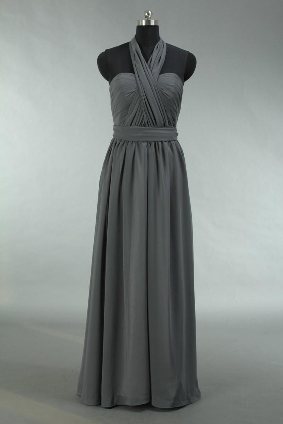 Mariage - Grey Convertible Bridesmaid Dress, Long Chiffon Grey Bridesmaid Dress