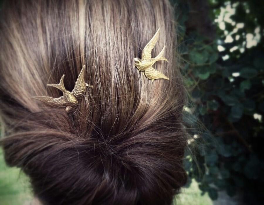 Свадьба - Bird Hair Combs Sparrow Hair Combs Gold Bird Headpiece Hair Clips
