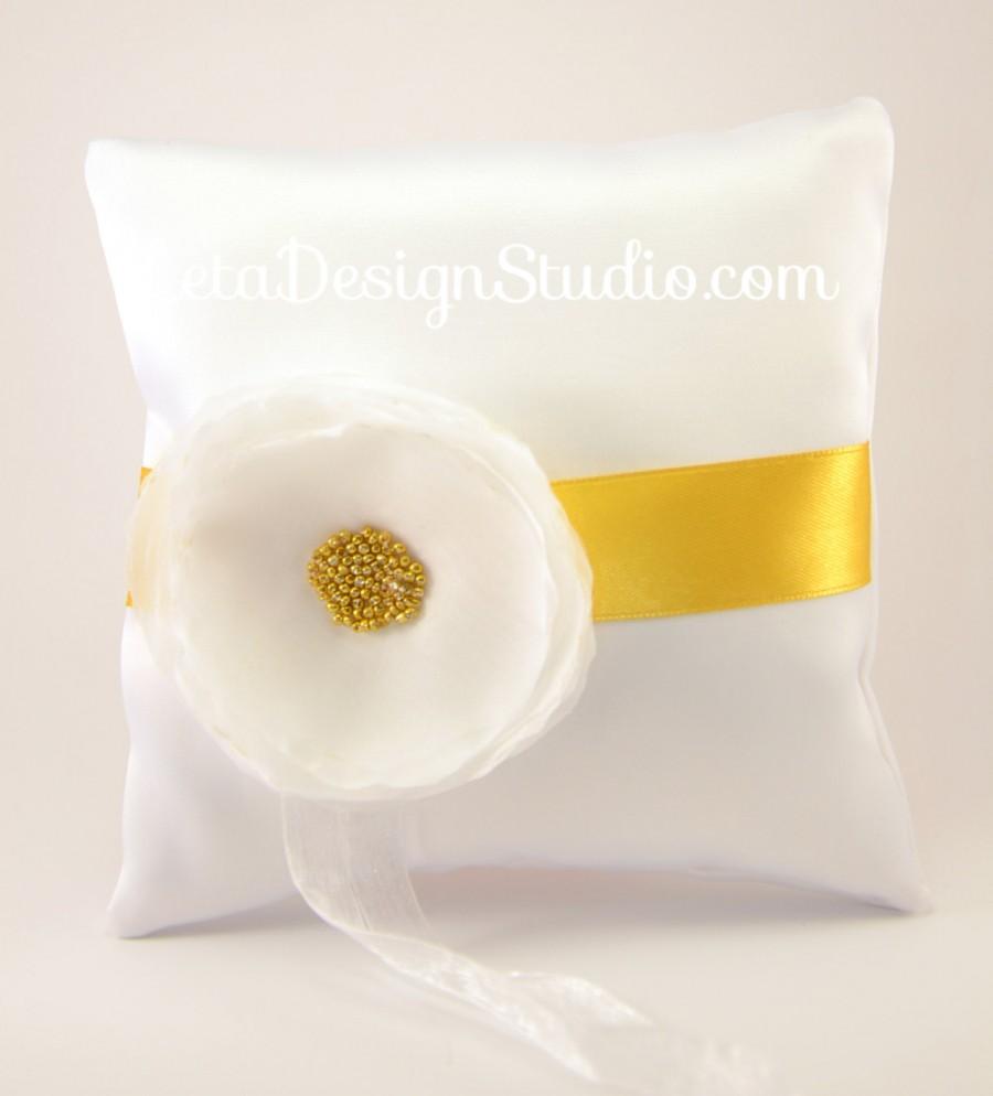 زفاف - White and Gold Wedding Ring Pillow Wedding ring pillow with flower Wedding Bearer ring pillow Floral ring pillow White Wedding