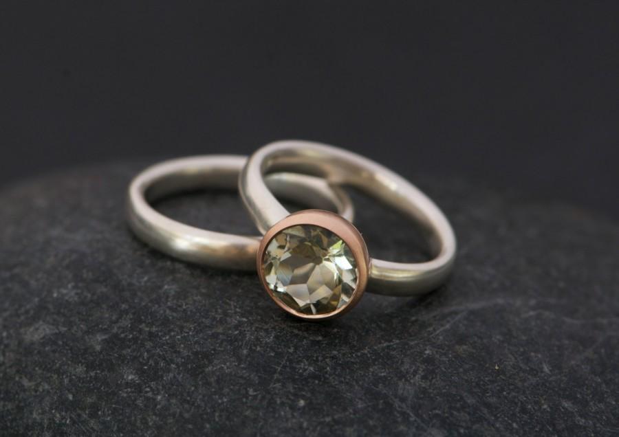 زفاف - Green Amethyst Engagement Ring and Wedding Band - Green Amethyst Wedding Set - Amethyst Set in 9k Rose Gold - Made to Order - Free Shipping