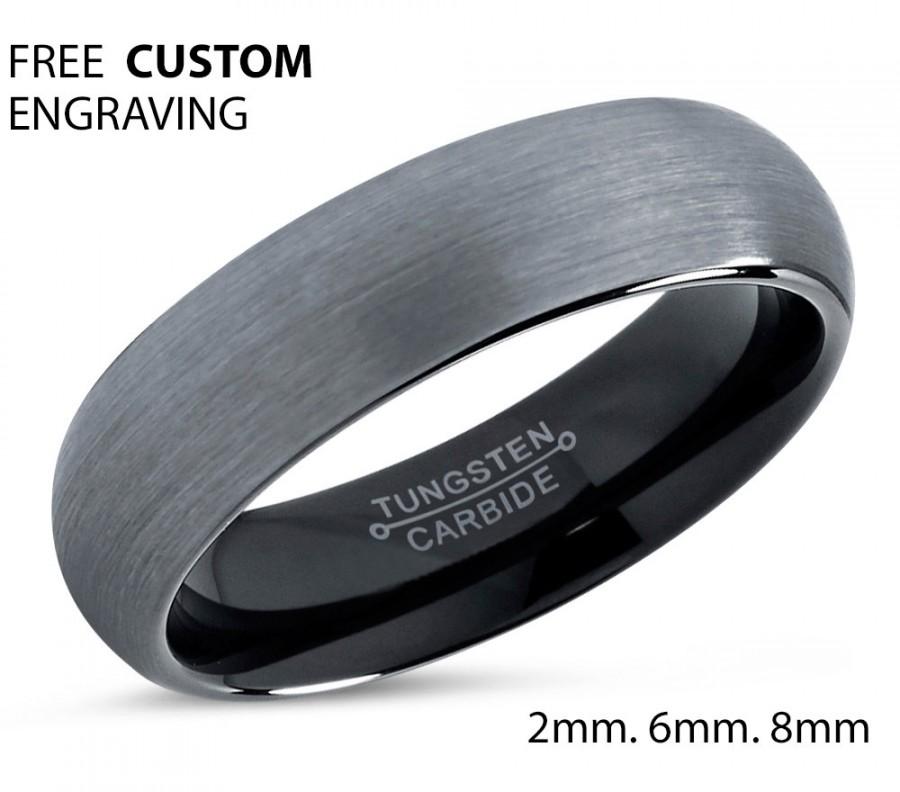 زفاف - Tungsten Ring Mens Black Wedding Band Tungsten Ring Tungsten Carbide 6mm Tungsten Ring Man Wedding Band Male Women Anniversary Matching
