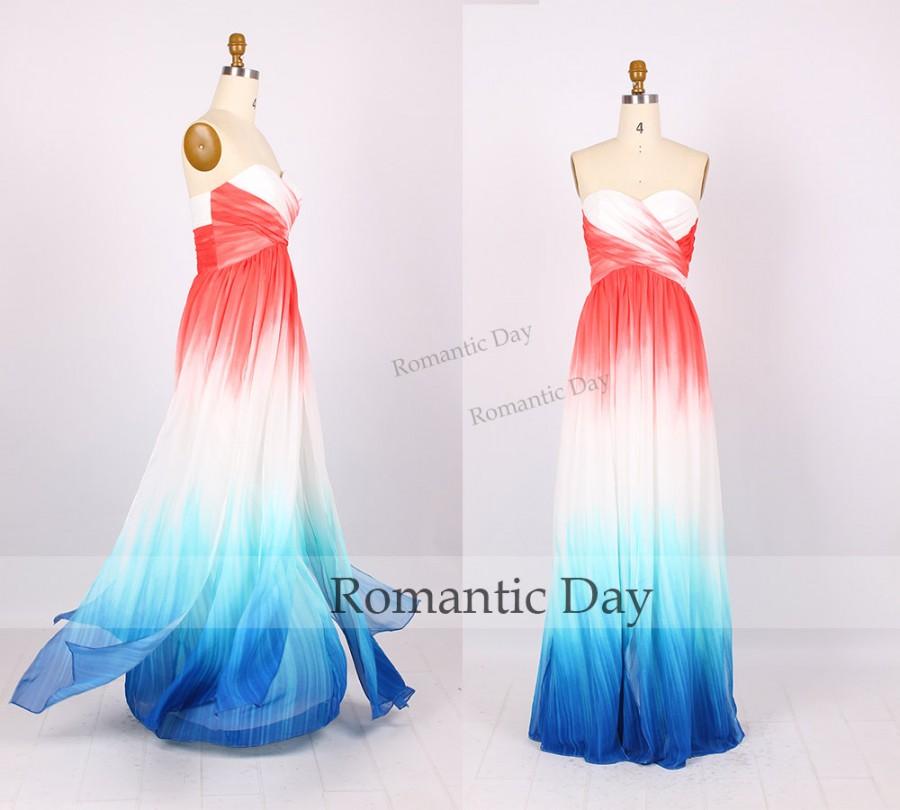 Wedding - Attractive New Design Gradient Color Long Prom Dresses 2015/Evening Dress/Party Dress/Formal Dress/A-Line Long Dress 001