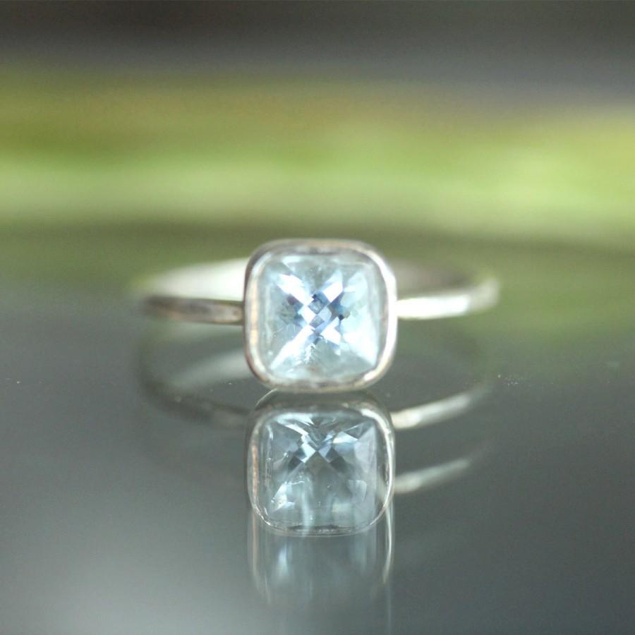 Mariage - Aquamarine Sterling Silver Ring, Gemstone RIng, Cushion Ring, No Nickel / Nickel Free - Made To Order