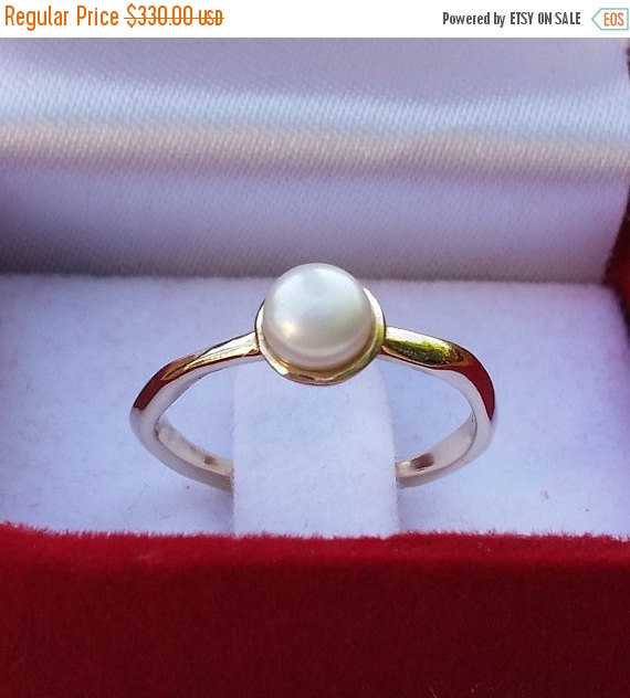 زفاف - On Sale Gold Ring 14K Yellow Gold  Handmade Gemstones Artisan Crafted Unique Pearl Women Size 7 Bride Gold Jewelry Engagement Ring