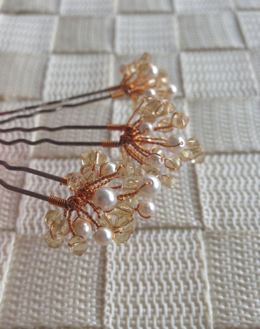 Hochzeit - Set of 3 crystals and pearls pins / Bridal hair piece / Hair accessories / Wedding hair accessories