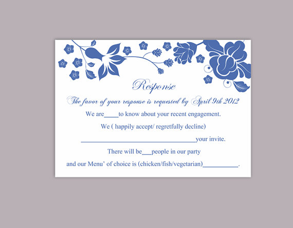 Свадьба - DIY Wedding RSVP Template Editable Word File Download Rsvp Template Printable RSVP Cards Floral Navy Blue Rsvp Card Elegant Rsvp Card