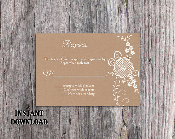 Hochzeit - DIY Lace Wedding RSVP Template Editable Word File Instant Download Burlap Rsvp Template Printable Vintage Rsvp Floral RSVP Card Rustic Rsvp