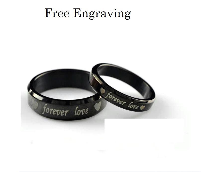 Mariage - Free engraving black color titanium steel 2 pcs couples ring set, engagement rings, wedding rings, bands, matching rings, promise rings