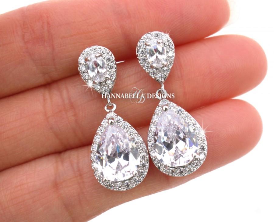 Hochzeit - Bethany - CZ Wedding Earrings, Bridal Earrings, Crystal Teardrop Earrings, Cubic Zirconia Earrings, Rhinestone Bridesmaids Gift