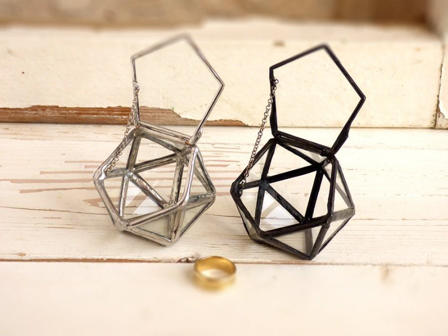 Hochzeit - Wedding Ring Box, Hinged & Lidded. A Mini Icosahedron Glass Terrarium, Use As Your Jewelry Box, Ring Bearer Box Or a Wedding Ring Holder