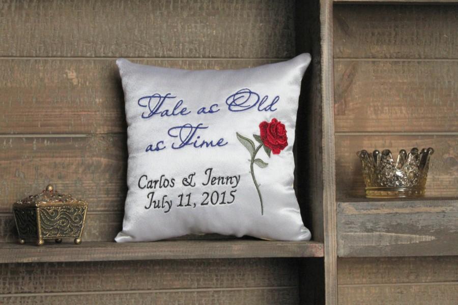 زفاف - Beauty & the Beast Inspired / Tale as Old as Time / Rose - Ring Bearer Pillow/Keepsake Pillow-Wedding, Engagement, Anniversary, Gift