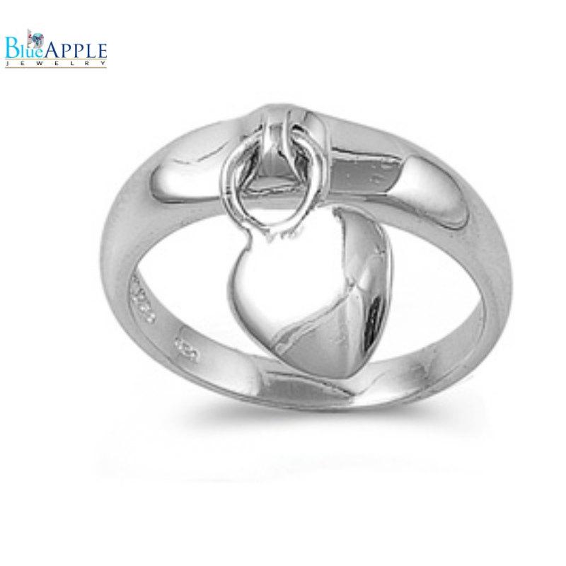 Wedding - Dangling Heart Promise Ring Designer Inspired Solid 925 Sterling Silver Silver Plain Heart Dangling Charm Ring Valentines Heart Lover Gift